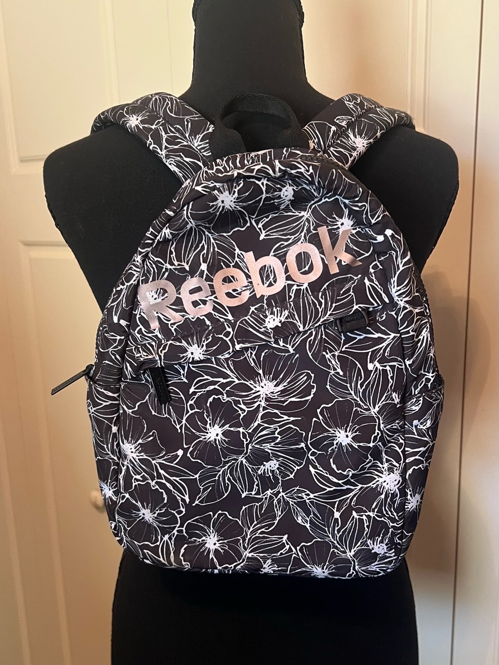 Reebok Mini-Backpack with White Floral Print and Rose Logo